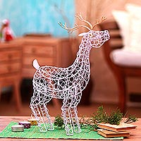 Steel holiday decor, 'Wire Reindeer' - White Steel Wire Reindeer Holiday Decor from Bali
