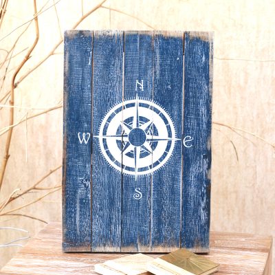 Wood wall sign, Guiding Compass in Blue