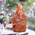 Leather backpack sling, 'Easy Traveling' - Solid Burnt Sienna Leather Backpack Sling from Bali (image 2) thumbail