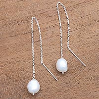 Cultured pearl threader earrings, Lantern Light