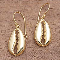 Gold plated sterling silver earrings, 'Cowry Shell' - Gold Plated Sterling Silver Shell Earrings