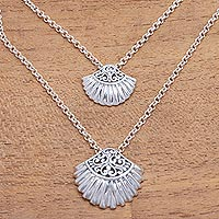 Sterling silver pendant necklace, 'Gleaming Clam Shells' - Sterling Silver Clam Shell Pendant Necklace from Bali