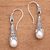 Cultured pearl dangle earrings, 'Moonlight Spire' - White Cultured Pearl and Sterling Silver Balinese Earrings thumbail
