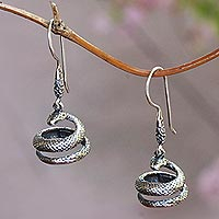 Sterling silver dangle earrings, 'Protective Cobras' - Sterling Silver Snake Dangle Earrings Crafted in Bali