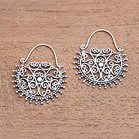 Sterling silver hoop earrings, 'Balinese Delight' - Swirling Openwork Sterling Silver Hoop Earrings from Bali