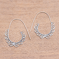 Sterling silver half-hoop earrings, 'Moving Swirls' - Openwork Pattern Sterling Silver Half-Hoop Earrings