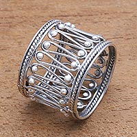Sterling silver band ring, 'Openwork Path' - Openwork Pattern Sterling Silver Band Ring from Bali
