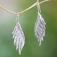 Sterling silver dangle earrings, 'Artisanal Wings' - Sterling Silver Wing Dangle Earrings Crafted in Bali