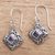 Amethyst dangle earrings, 'Floral Block' - Amethyst Dangle Earrings with Floral Patterns from Bali thumbail