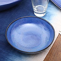 Ceramic bowls, 'Round Lake' (pair) - Round Blue Ceramic Bowls from Bali (Pair)