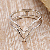 Sterling silver band ring, 'Shining Progress' - Pointed Sterling Silver Band Ring from Bali