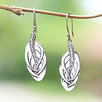 Sterling silver dangle earrings, 'Tufted Feathers' - Feather-Shaped Sterling Silver Dangle Earrings from Bali
