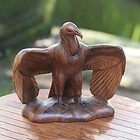 Wood sculpture, 'The Vulture' - Hand-Carved Suar Wood Vulture Sculpture from Bali