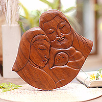 Wood relief panel, 'Jesus' Birth' - Hand Carved Balinese Relief Panel of the Holy Family