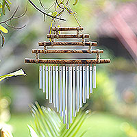 Bamboo and aluminum wind chime, 'Five Steps' - Artisan Crafted Bamboo and Aluminum Wind Chime