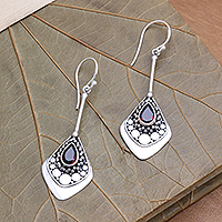 Garnet dangle earrings, 'Elegant Arrangement' - Garnet and Sterling Silver Dangle Earrings