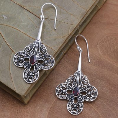 Garnet dangle earrings, Victorian Clover