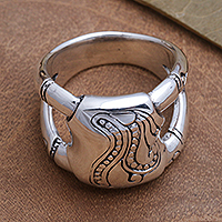Sterling silver ring, 'Bamboo Glade' - Unisex Sterling Silver Ring with Bamboo Motif