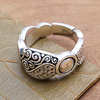 Sterling silver band ring, 'Going Together' - Textured Sterling Silver Band RIng