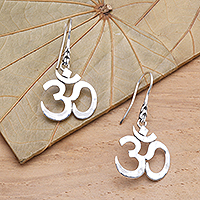 Sterling silver dangle earrings, 'Dharma' - Handcrafted Sterling Silver Hindu Omkara Earrings