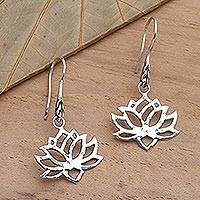Sterling silver dangle earrings, 'Lotus Silhouette' - Handcrafted Sterling Silver Lotus Blossom Dangle Earrings