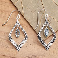 Blue topaz dangle earrings, 'Island Queen' - Sterling Silver and Blue Topaz Fair Trade Balinese Earrings