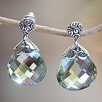Prasiolite dangle earrings, 'Dazzling' - Silver Earrings from Bali Featuring 10 Carats of Prasiolite