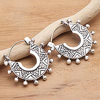 Hand Crafted Sterling Silver Hoop Earrings,'Tribal Flair'