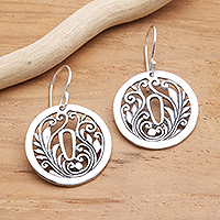 Sterling silver dangle earrings, 'Tsuba Motif' - Sterling Silver Japan-Inspired Dangle Earrings