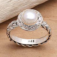 Cultured pearl cocktail ring, 'Soul of Amlapura' - Elegant Cultured Pearl and Sterling Silver Ring