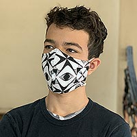 Cotton face masks, 'Malioboro Night' (set of 5) - 5 Black and White Print Contoured Double Cotton Face Masks