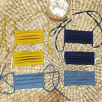 Cotton face masks, 'Color Harmony' (set of 6) - 6 Handcrafted Double Cotton Face Masks in 3 Solid Colors