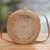 Round woven bamboo and ate grass shoulder bag, 'Heart's Delight in Brown' - Round Woven Bamboo Shoulder Bag with Heart Motif thumbail