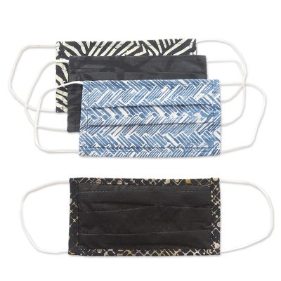 Cotton face masks 'Attractive Variety' (set of 4) - 4 Assorted Cotton Print Pleated Artisan Made Face Masks