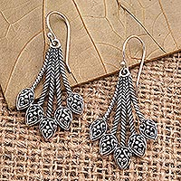 Sterling silver dangle earrings, 'Sukawati Sheaves' - Artisan Crafted Sterling Silver Dangle Earrings