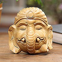 Wood mask, 'Ganesha Sleeping' - Indonesian Wood Mask Ganesha Figurine