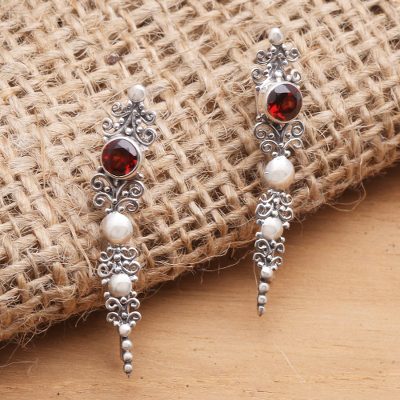 Garnet ear climber earrings, Crimson Penjor