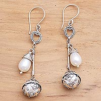 Cultured pearl harmony ball dangle earrings, 'Angel Chimes' - Sterling Silver and Cultured Pearl Harmony Ball Earrings