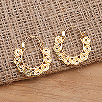 Gold plated hoop earrings, 'Keramas Circles' - 18k Gold Plated Hoop Earrings from Bali