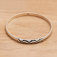 Sterling silver bangle bracelet, 'Rapids' - Sterling Silver Bangle Bracelet with Oxidized Motif