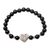 Sterling silver and onyx pendant bracelet, 'Baroque Heart in Black' - Heart Pendant Stretch Bracelet with Black Onyx Beads (image 2a) thumbail