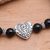 Sterling silver and onyx pendant bracelet, 'Baroque Heart in Black' - Heart Pendant Stretch Bracelet with Black Onyx Beads (image 2b) thumbail