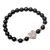 Sterling silver and onyx pendant bracelet, 'Baroque Heart in Black' - Heart Pendant Stretch Bracelet with Black Onyx Beads (image 2c) thumbail