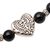 Sterling silver and onyx pendant bracelet, 'Baroque Heart in Black' - Heart Pendant Stretch Bracelet with Black Onyx Beads (image 2d) thumbail