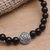 Onyx and sterling silver beaded stretch bracelet, 'Ornate Medallion in Black' - Hand Crafted Onyx Stretch Bracelet with Silver Pendant (image 2b) thumbail