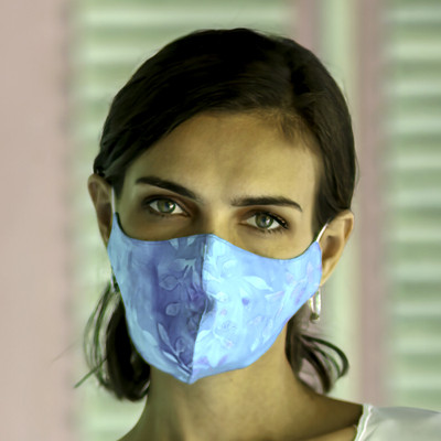 Rayon batik face masks, 'Balinese Summer' (extra wide, pair) - 1 Brown / 1 Blue Extra Wide 2 Layer Rayon Batik Face Masks