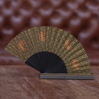 Silk batik fan, 'Maze' - Artisan Made 100% Silk Batik Fan