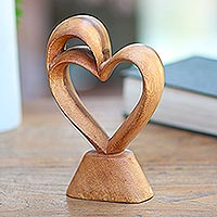 Wood sculpture, 'Outsized Love' - Romantic Wood Heart Sculpture from Bali