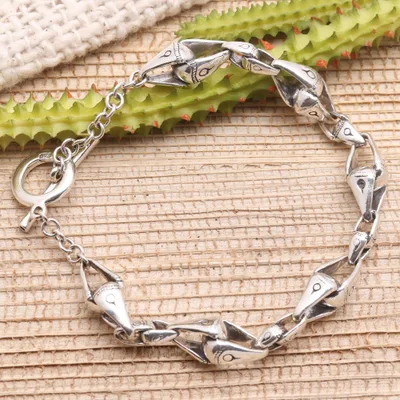 Sterling silver link bracelet, Bamboo Connection