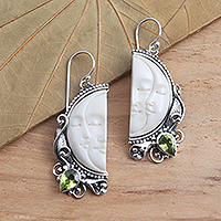 Peridot dangle earrings, 'Cheek to Cheek' - Peridot and Sterling Silver Moon Dangle Earrings